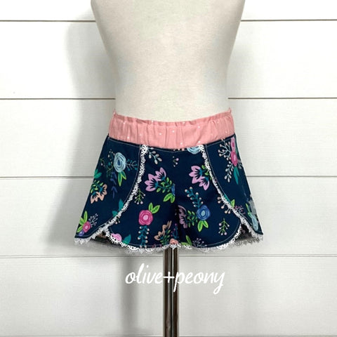 Navy Floral Petal Shorties