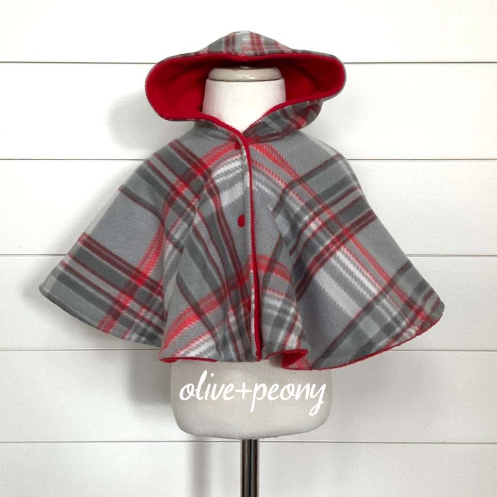 Plaid About You Poncho - Gray Plaid/Red Lining