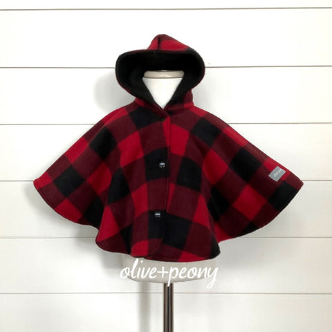 Plaid About You Poncho - Red & Black Check/Black Lining